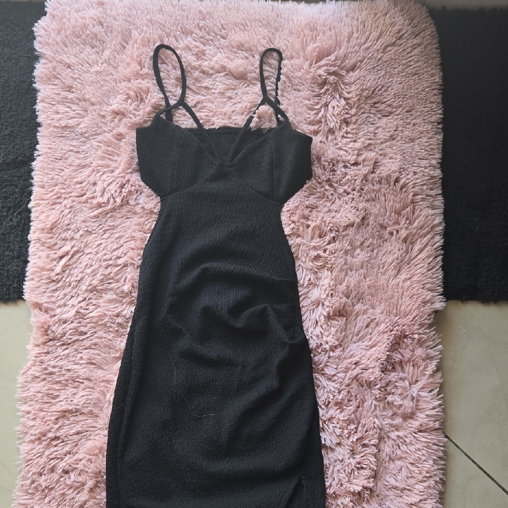 Black Bodycon Mini Dress Spaghetti Strap Adjustable XS